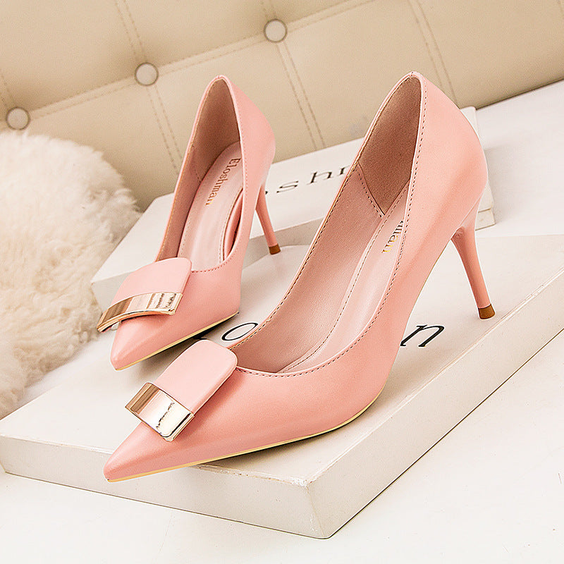 Pointed Stiletto High Heels With Shallow Metal Belt Buckle