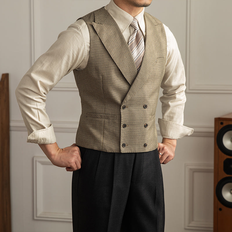 Double Breasted Casual Wedding Houndstooth Waistcoat