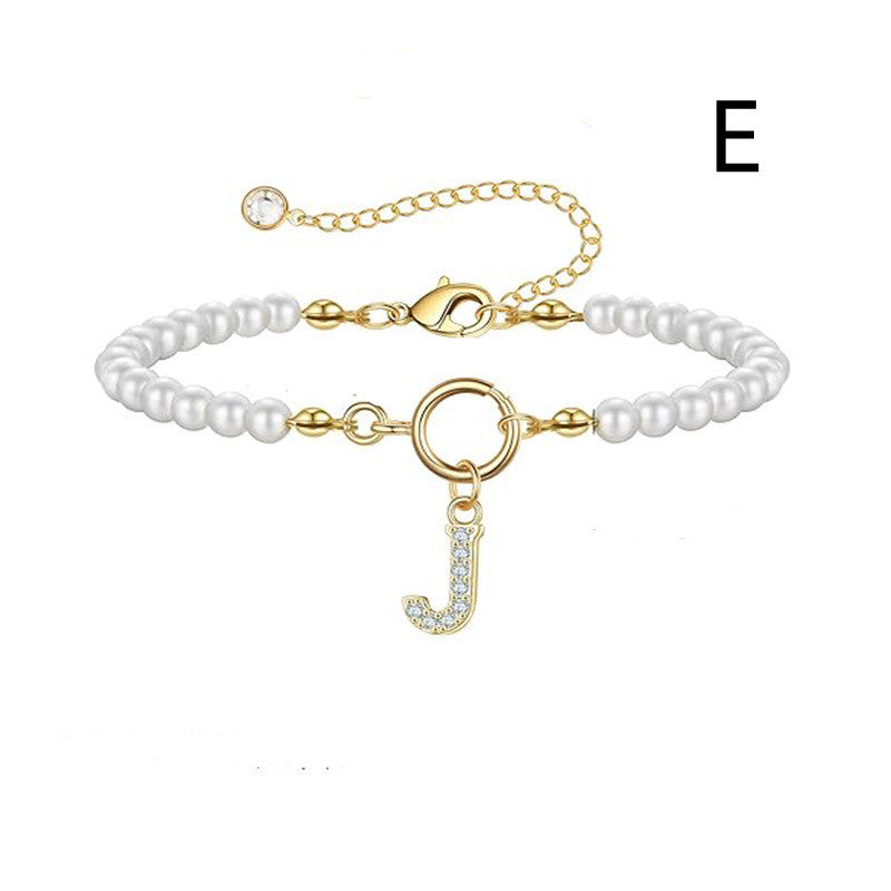 2024 New Fashion Toggle Clasp Initial Bracelet Women A-Z Letter Pendant 6mm Pearl Bracelet For Women Jewelry Gift