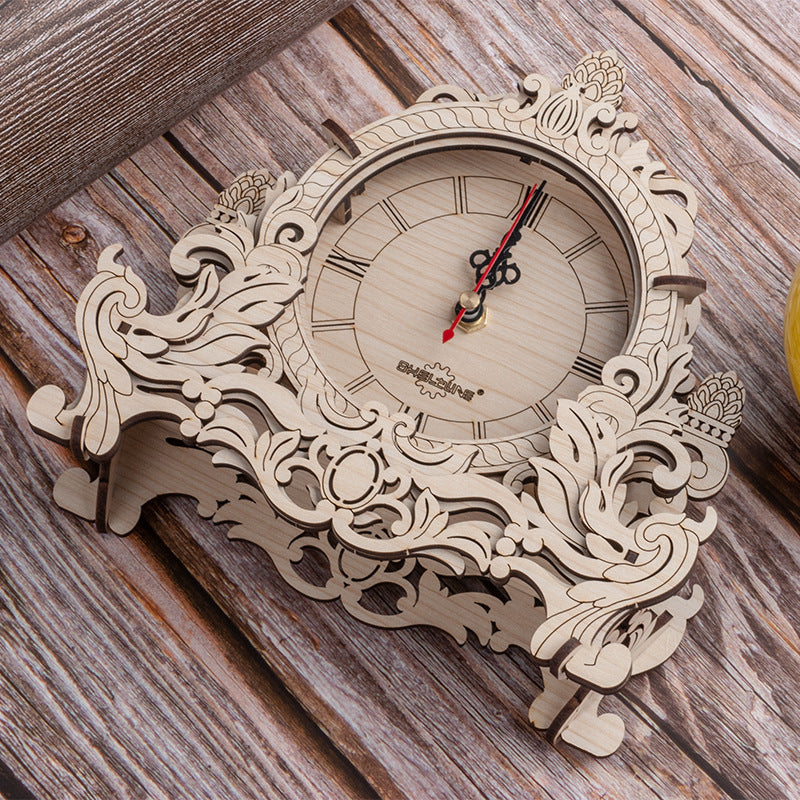 Wood Color Fashion Creative Wooden Clock 3D Puzzle