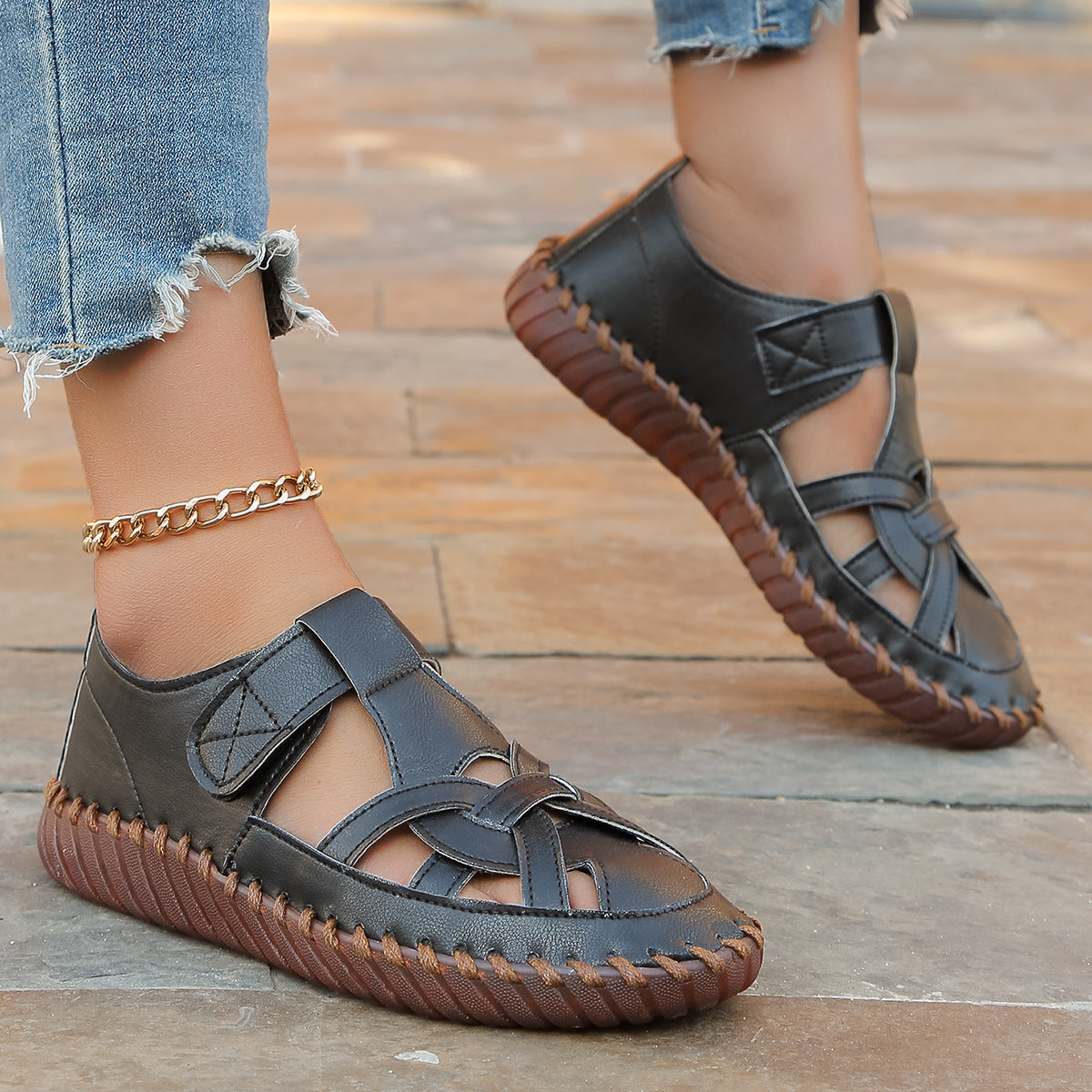 Women's Summer Plus Size Closed Toe Hollow Sandals