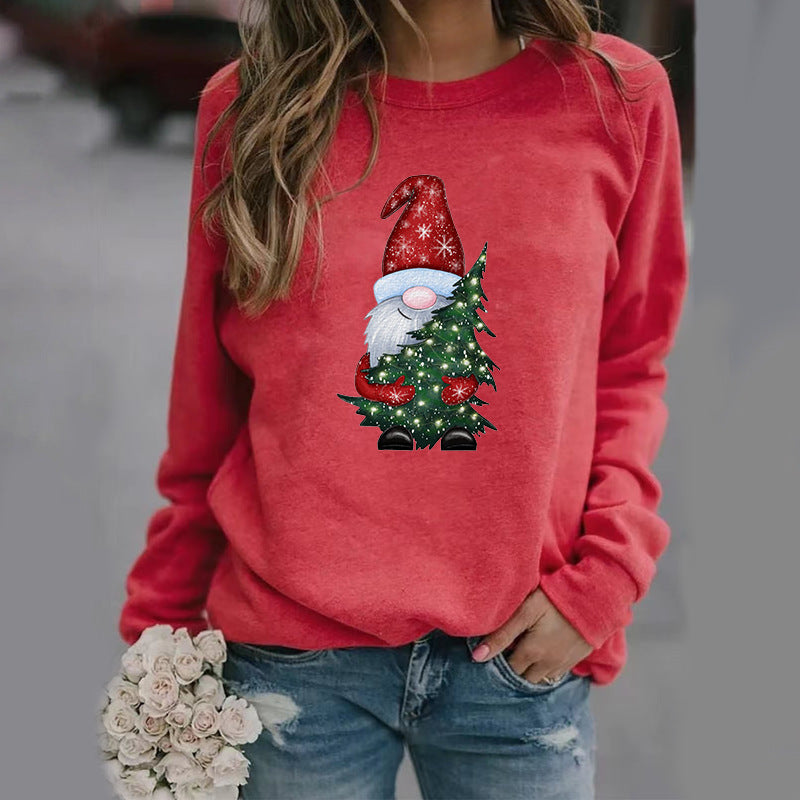 Cute Christmas Hug Graphic Print Crew Neck Pullover