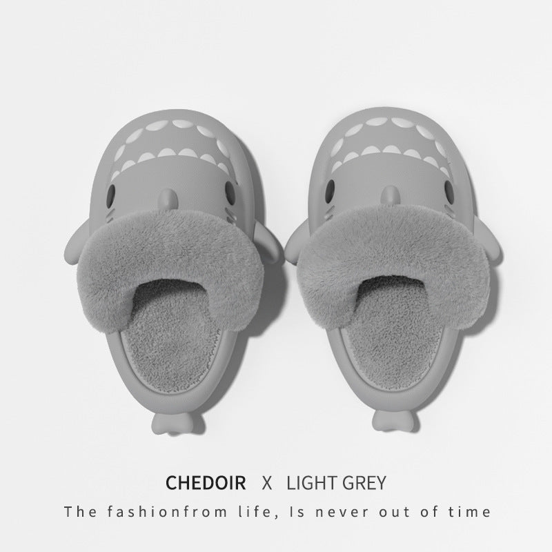 Winter Boys' Detachable And Washable Little Shark Hat Cotton Slippers