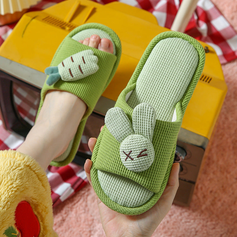 Cotton And Linen Home Slippers Color-matching Cute Rabbit Shoes House Indoor Non-slip Floor Bedroom Slipper For Four Seasons