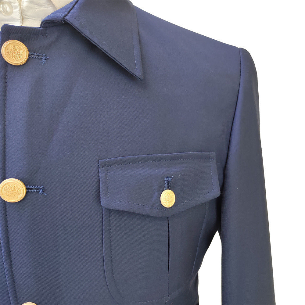 Slim-fit Zhongshan Suit Navy Blue Men's Suit Two-piece Suit