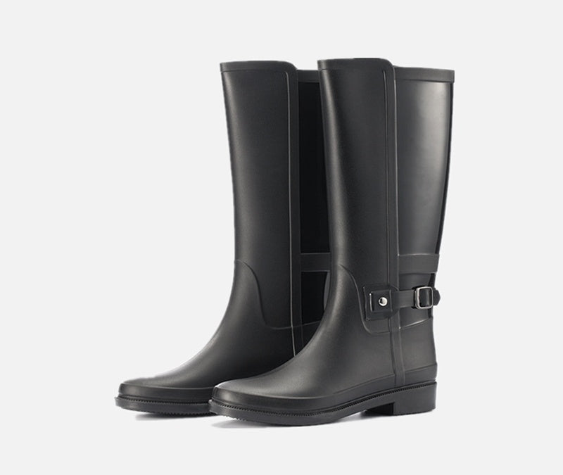 Fashion Women's Solid Color Buckle High-tube Non-slip And Waterproof Shoes
