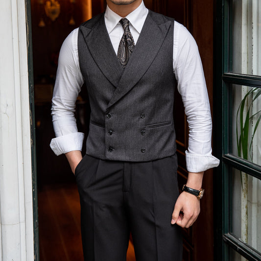 Slim Business Double Breasted Solid Color Vest Man