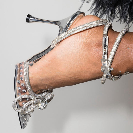 Rhinestone Transparent High Heeled Sandals