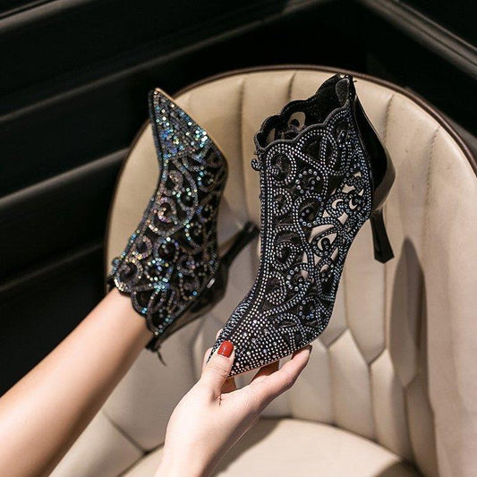 Lace Mesh Show Thin Feet Pointed Toe Stiletto Martin Boots