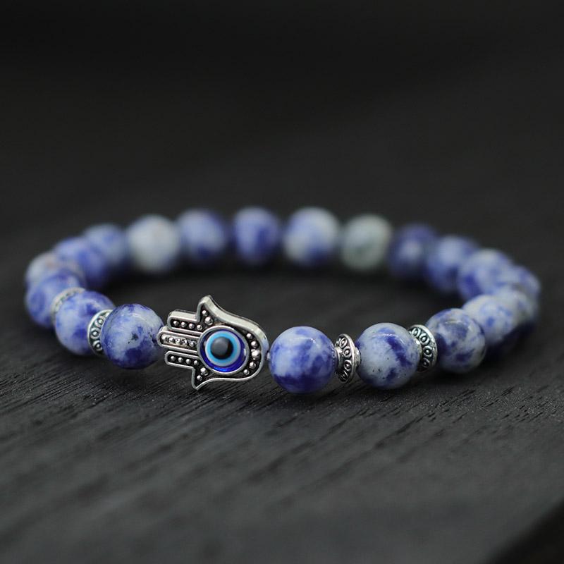 8mm Palm Eye Volcanic Stone Elastic Line Yoga Bracelet