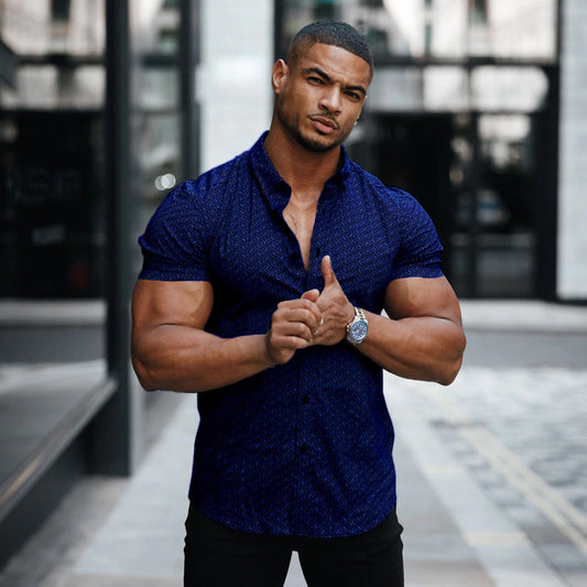 Rhombus Printed Short-sleeved Gentleman Shirt