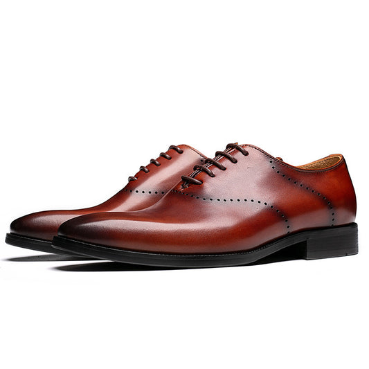 Summer Men's Cowhide Hand-polished Brock Carved Men's Shoes Business Suits Oxford Shoes