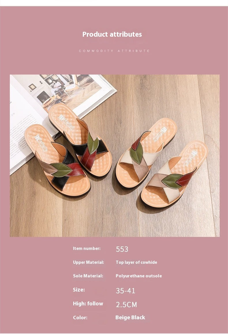 Women's Summer Wear Really Soft Leather Flat Bottom Comfortable Sandals