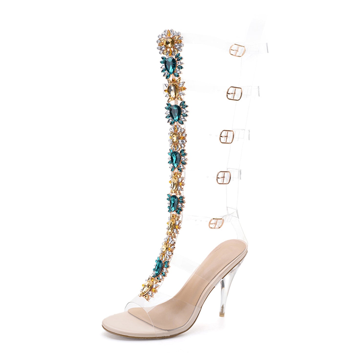 Trendy Large Rhinestone Transparent High-heeled Boots