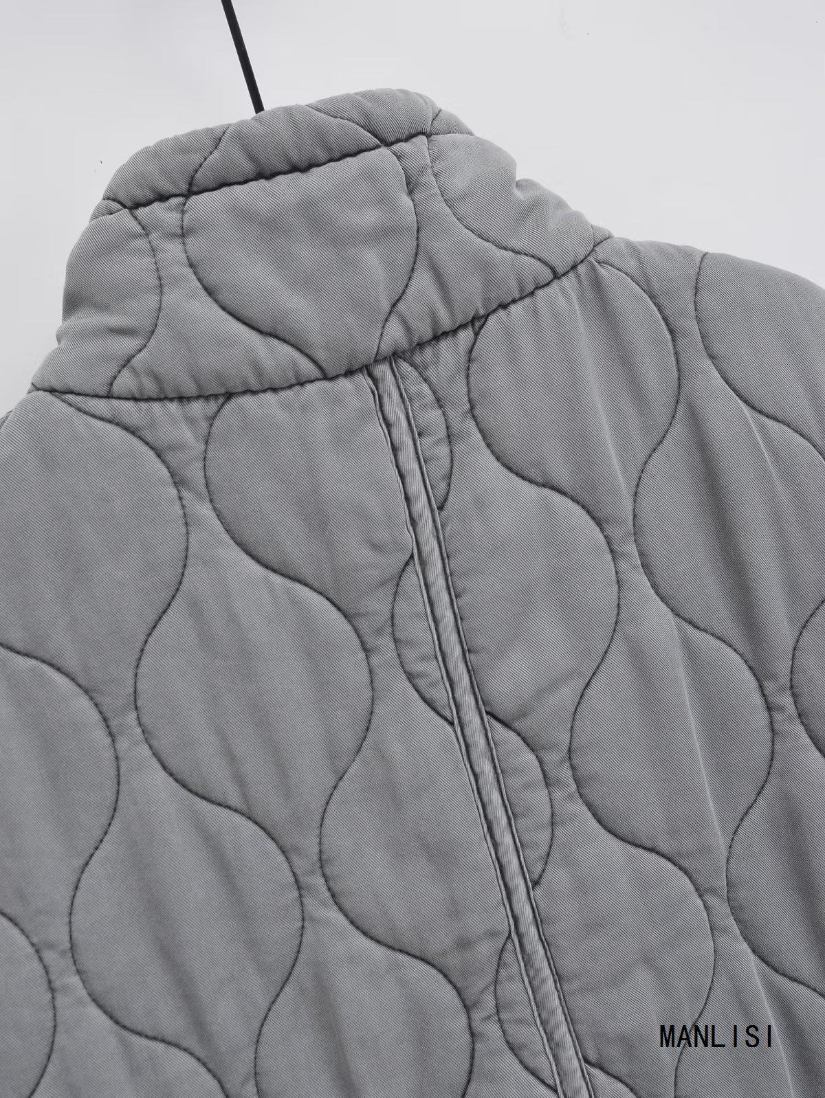 Women's Stand Collar Casual Sleeveless Gray Cotton Clothes Vest