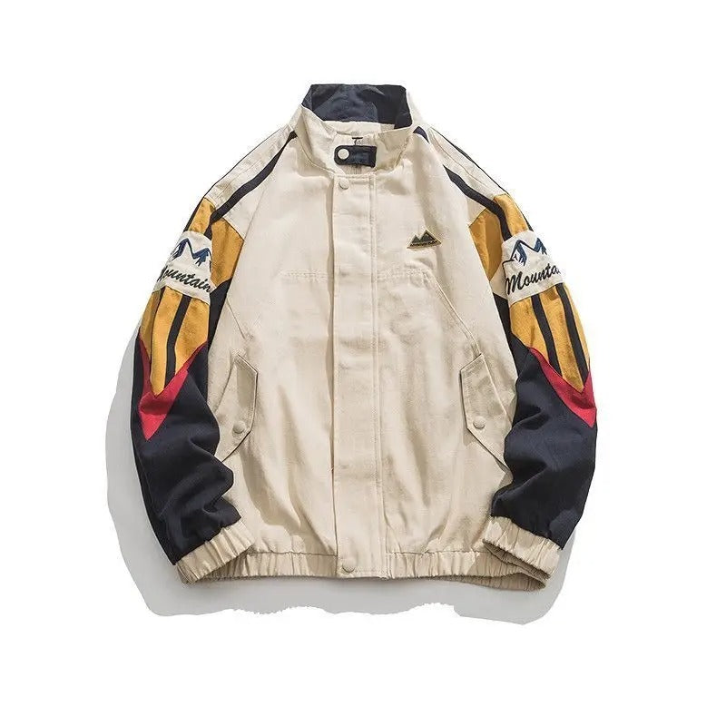 Couple Color Stitching Stand-collar Loose Casual Jacket