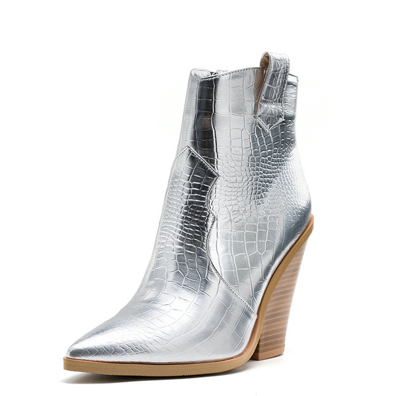 Ladies Fashion Catwalk Snake-print Stone-print Boots Cotton Shoes