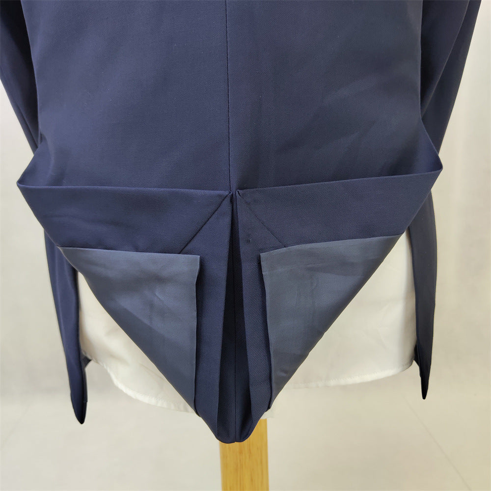 Slim-fit Zhongshan Suit Navy Blue Men's Suit Two-piece Suit