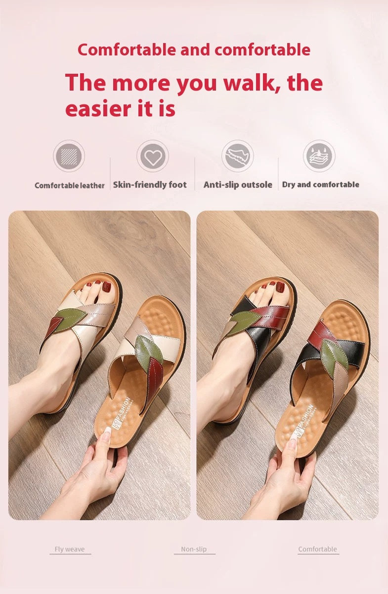 Women's Summer Wear Really Soft Leather Flat Bottom Comfortable Sandals