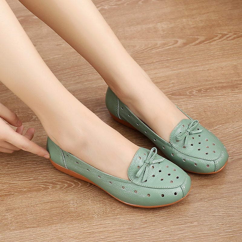 Women's Summer Hollow Out Leather Flat Shoes