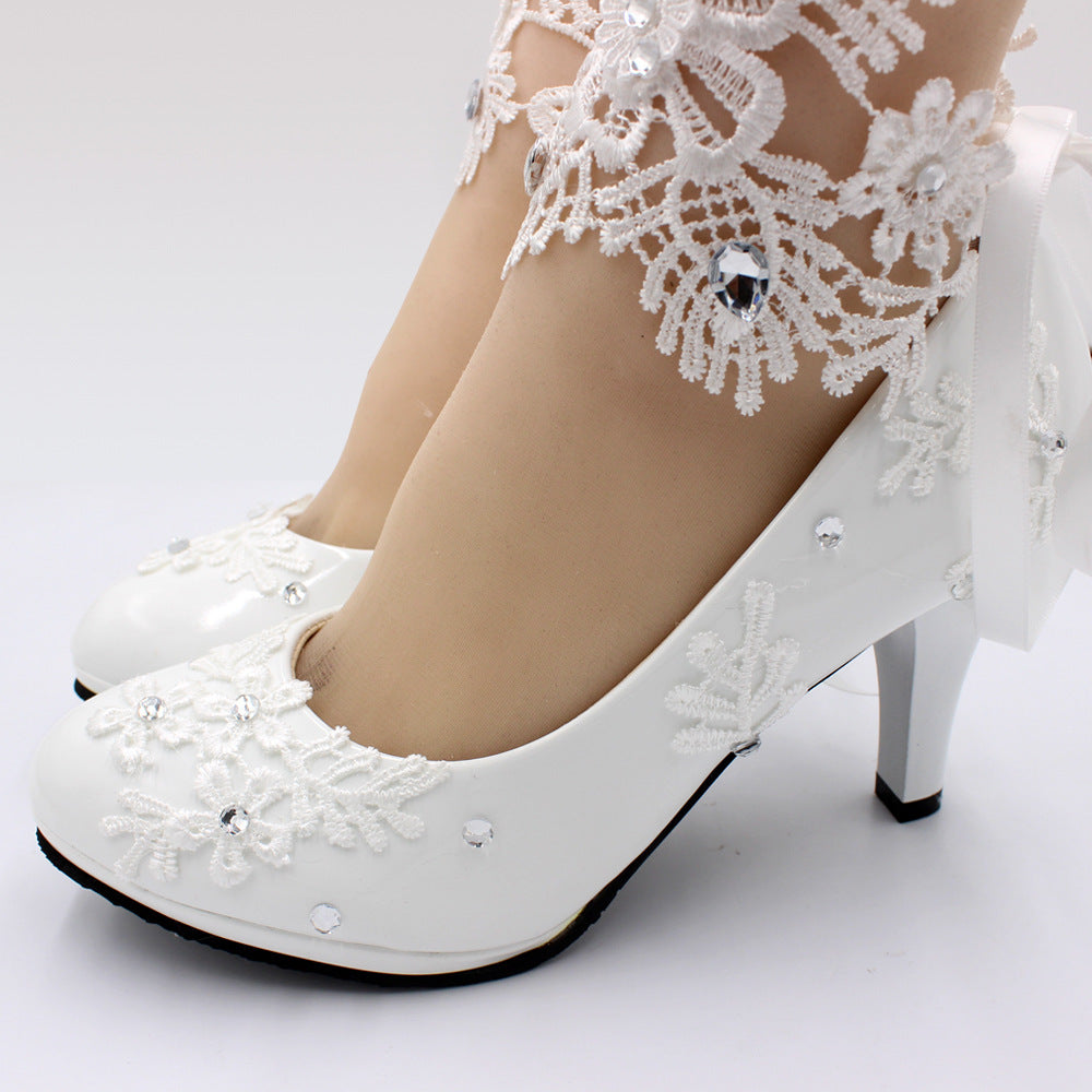 Women's White High-heeled Wedding Shoes