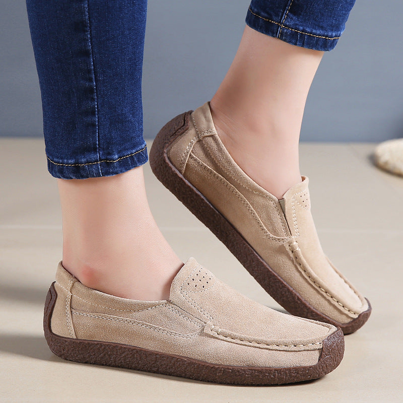 Fashion Round Toe Loafers Casual Versatile Solid Color Flats Slip-on Cozy Shoes