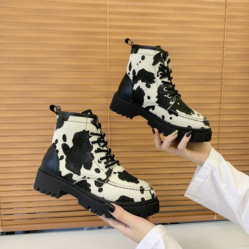 Women's Fashion Round Toe Lace-up Square Heel Platform Martin Boots