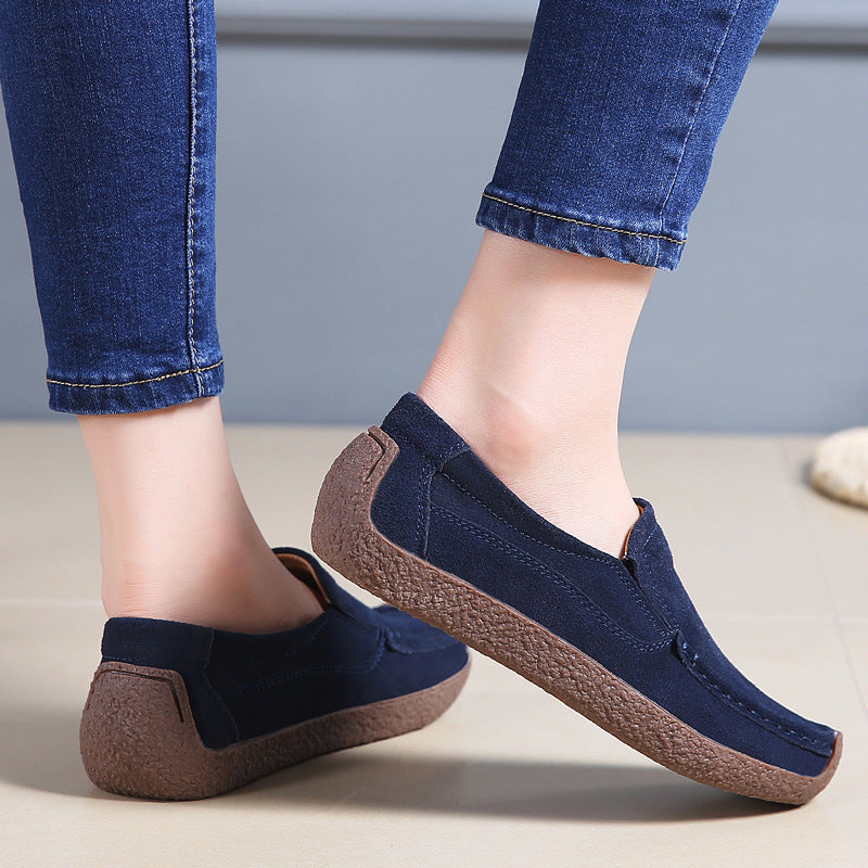 Fashion Round Toe Loafers Casual Versatile Solid Color Flats Slip-on Cozy Shoes