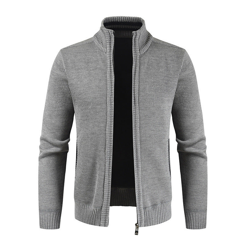 2023 Autumn New Men's Cardigan Coat Casual Stand Collar Solid Color Men's Knitwear