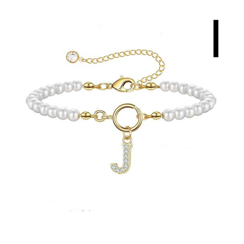 2024 New Fashion Toggle Clasp Initial Bracelet Women A-Z Letter Pendant 6mm Pearl Bracelet For Women Jewelry Gift