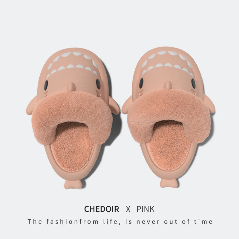 Winter Boys' Detachable And Washable Little Shark Hat Cotton Slippers