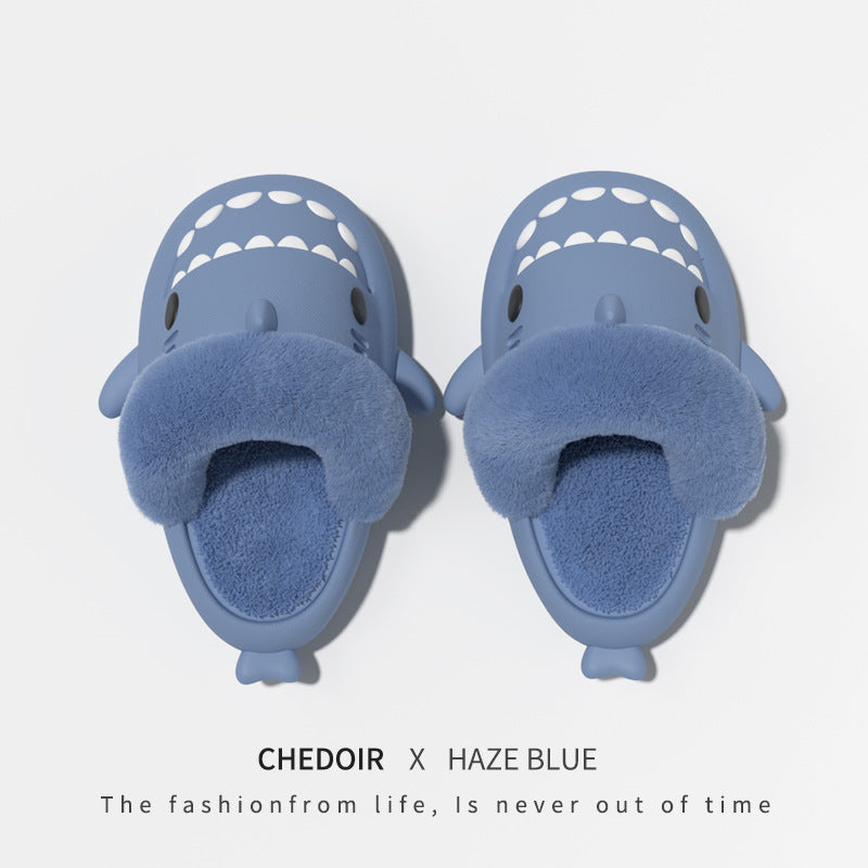 Winter Boys' Detachable And Washable Little Shark Hat Cotton Slippers