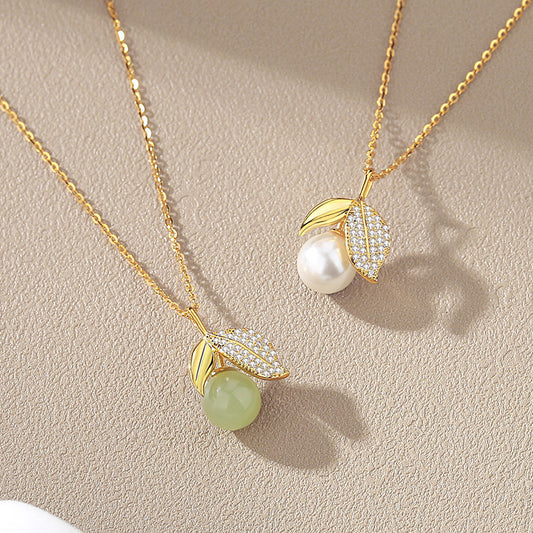 Natural Hotan Jade Leaf Necklace Female S925 Silver