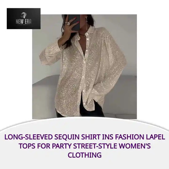 Long-sleeved Sequin Shirt Ins Fashion Lapel Tops For Party Street-style Women&#039;s Clothing by@Outfy